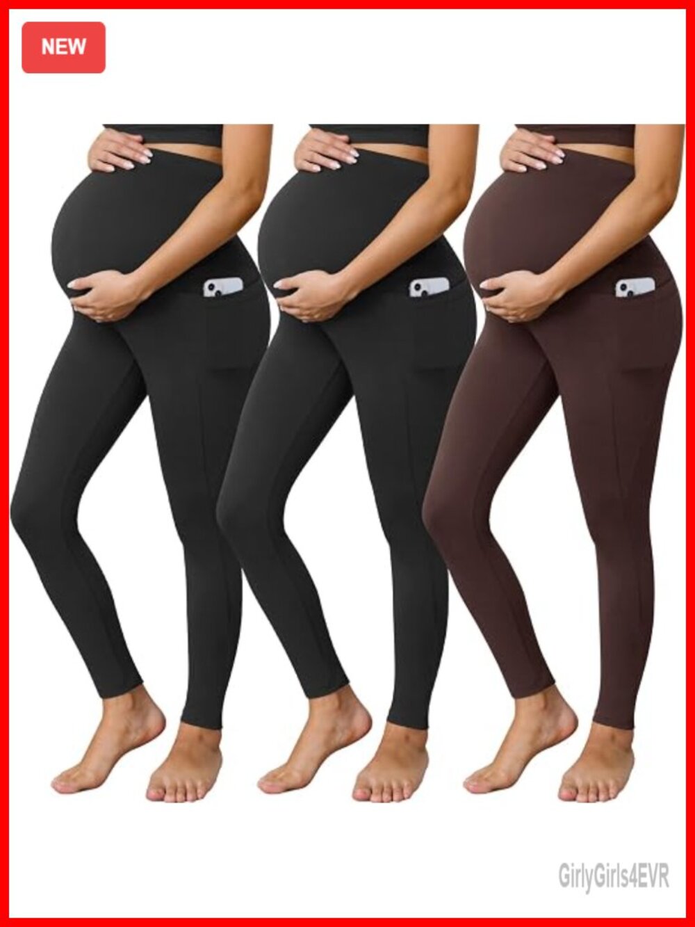 3 Pack Maternity Leggings with Pockets Over The Belly Yoga Pants